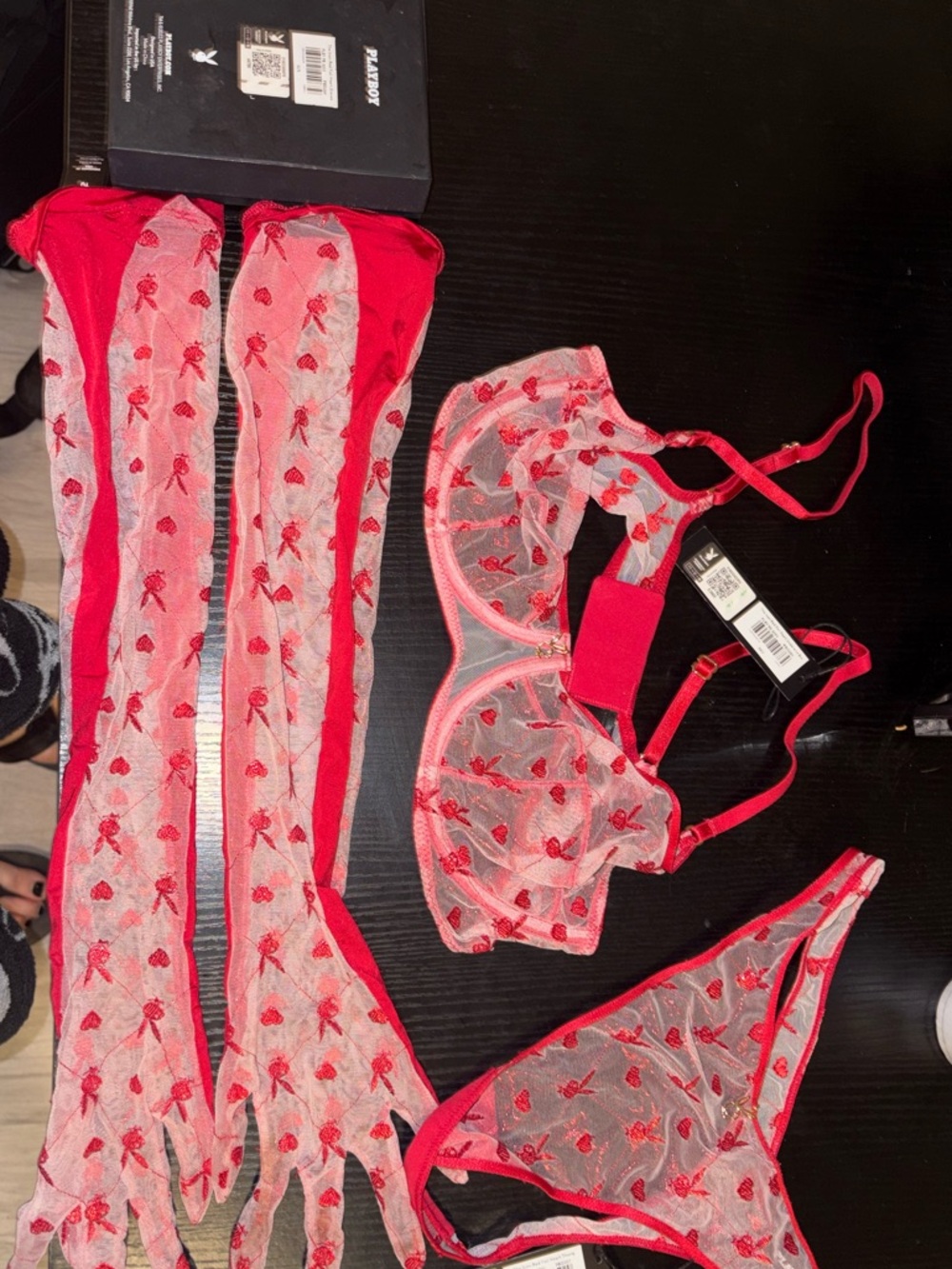 PLAYBOY Red Sheer Embroidered NO LONGER SOLD RARE  Lingerie Set. BNWT